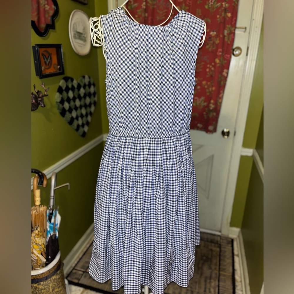 Merona Navy Blue Royal Blue White Gingham Sleeveless Midi Fit and Flare Dress XL